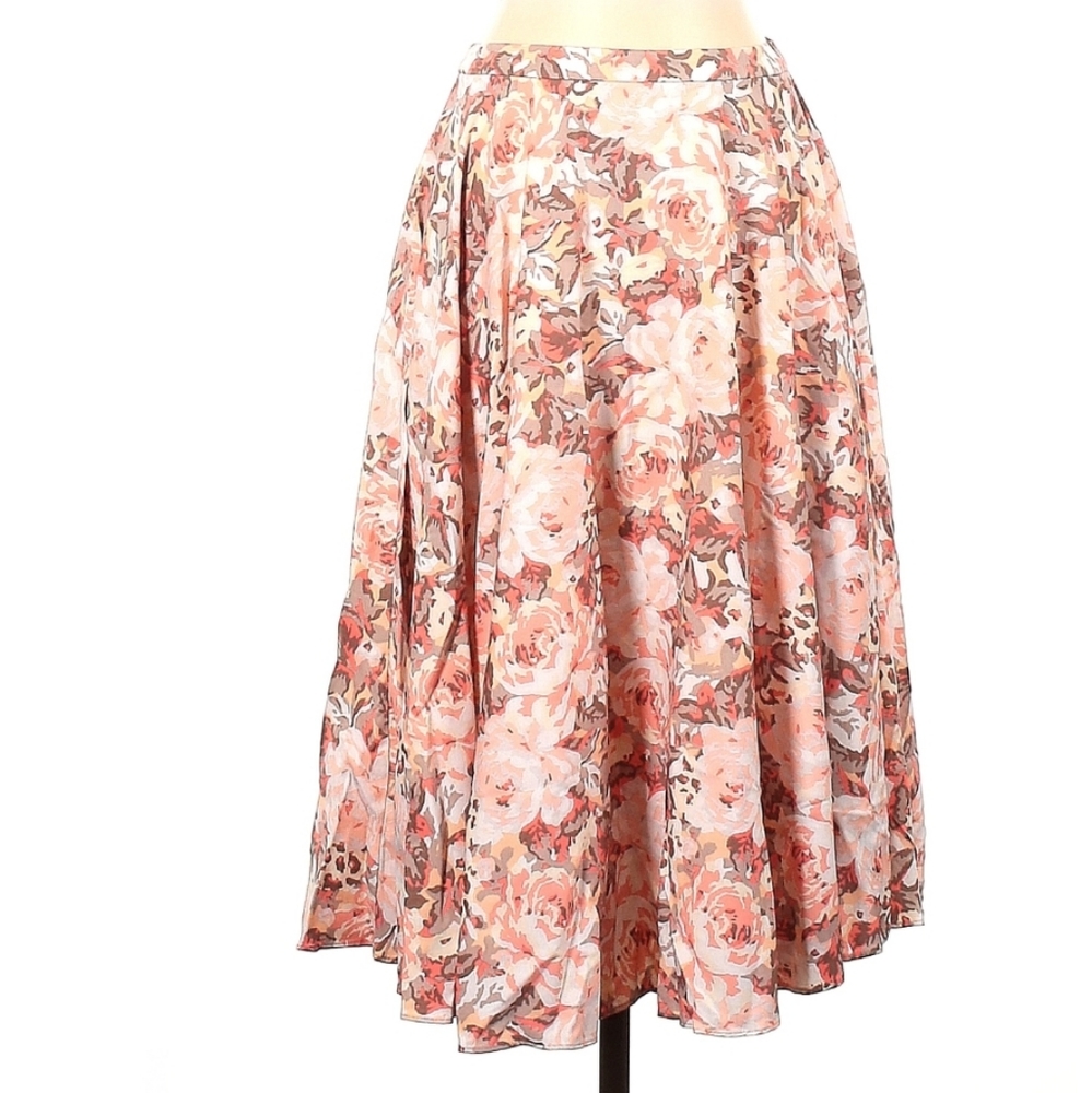 Eva Mendes Pink Roses Floral Midi Circle Skirt Sz 14